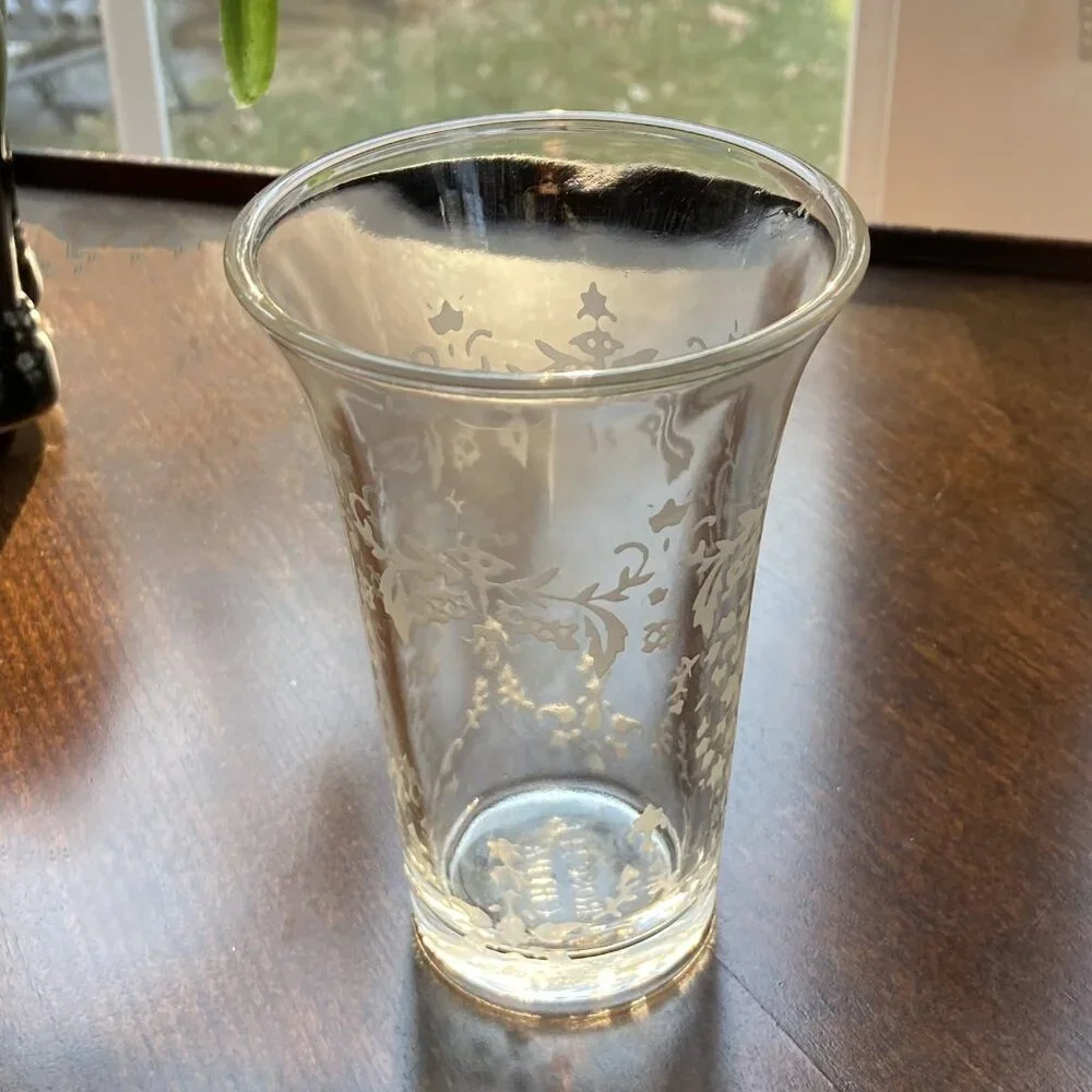 Croscill Etched Glass Vanity Tumbler Toothbrush/Rinse Cup Vintage Bathroom Decor